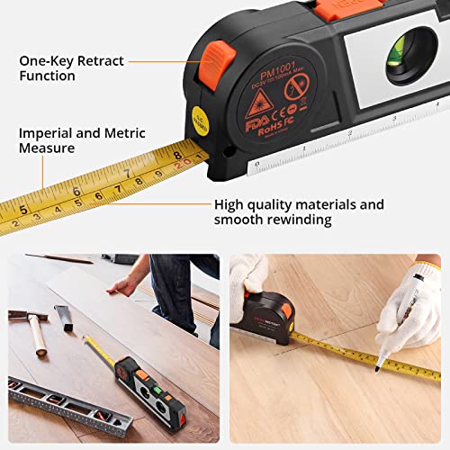 Neoteck Laser Line Level (Class 2 Laser, Power Output<1mW) with 3m/9.8ft Measure Tape Ruler Leveling Bubble Horizontal Vertical Cross Line Laser Tool - WoodArtSupply