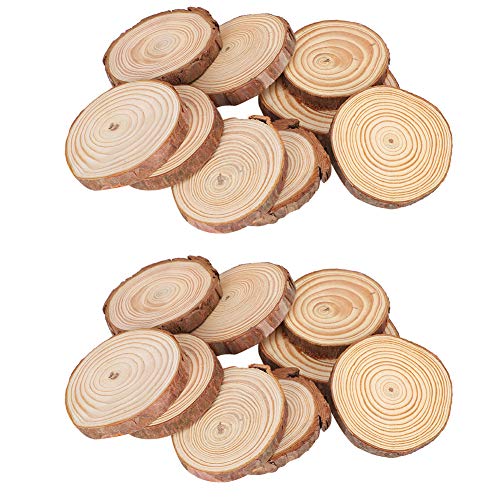 20Pcs Natural Wood Slices Round Log Discs DIY Wooden Circle Slices Unfinished Pine Wood Discs for DIY Crafting Photography Props Home Wedding