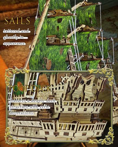 Challenging Flying Dutchman 3D Wooden Pirate Ship Puzzle Kit for Adults - Perfect Gift for Enthusiasts - WoodArtSupply