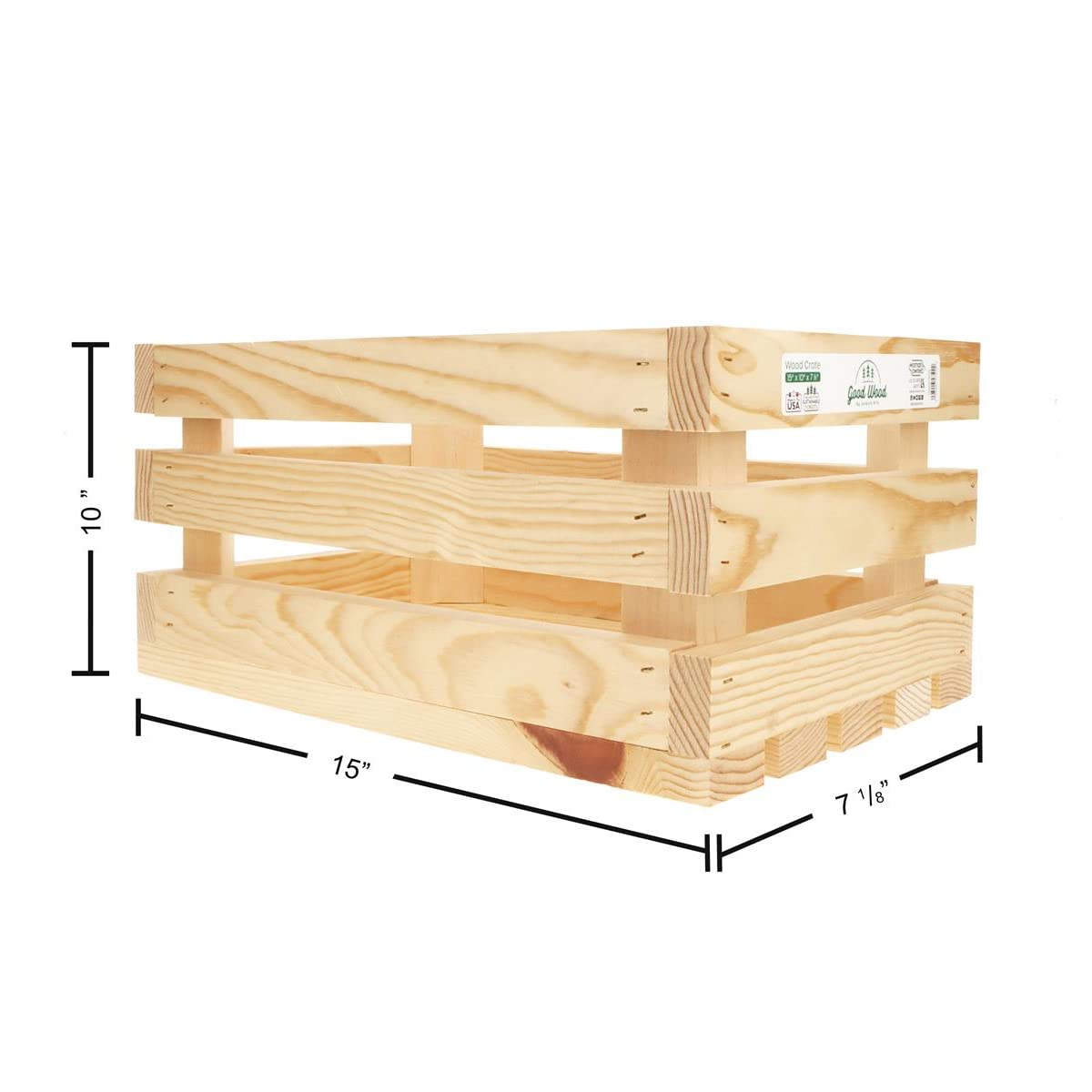 LEISURE ARTS Good Wood Wooden Crate, wood crate unfinished, wood crates for display, wood crates for storage, wooden crates unfinished, 15" x 10" x - WoodArtSupply