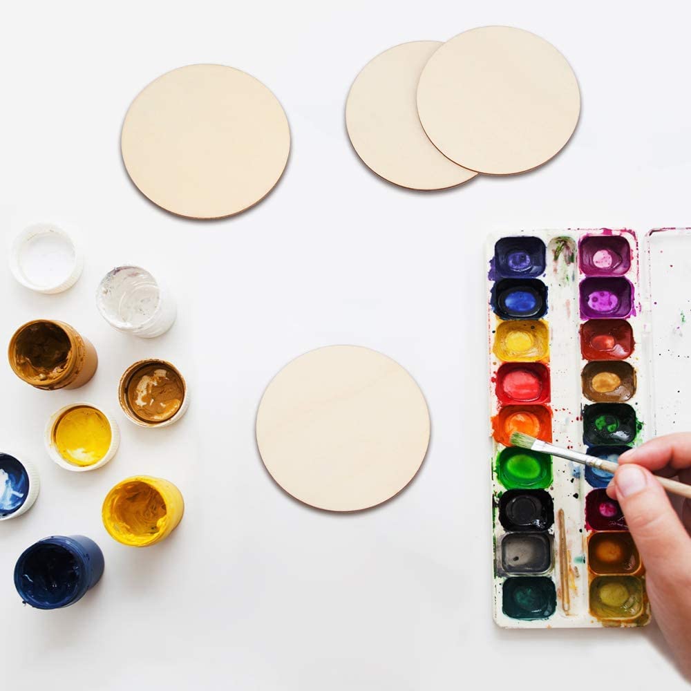 Blisstime 36 Pcs 3 inch Unfinished Wood Circles Round Slices with Sanding Sponge Wood Drink Coasters for Painting, Writing, DIY Supplies, Engraving