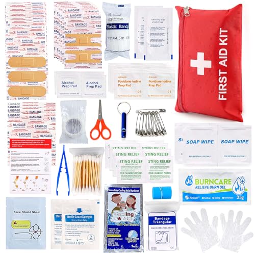 First Aid Kit for Home Car Travel 107 Piece Mini Emergency Kits for Hiking Camping Small Trauma Kit for Boat Vehicle Lightweight Compact Pocket Aid LOYEE