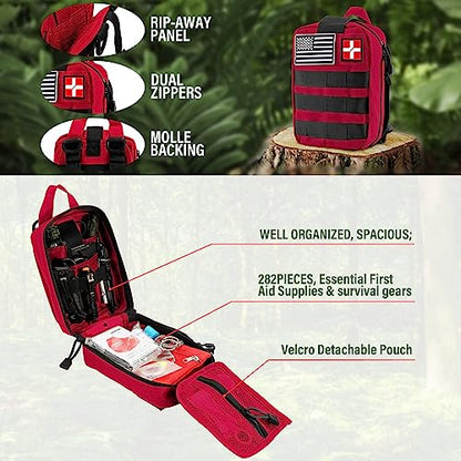 Survival First Aid Kit, Molle Medical Pouch 282PCS Outdoor Emergency Survival Gear and Equipment for Hiking Camping Hunting Car Boat Home Travel and - WoodArtSupply