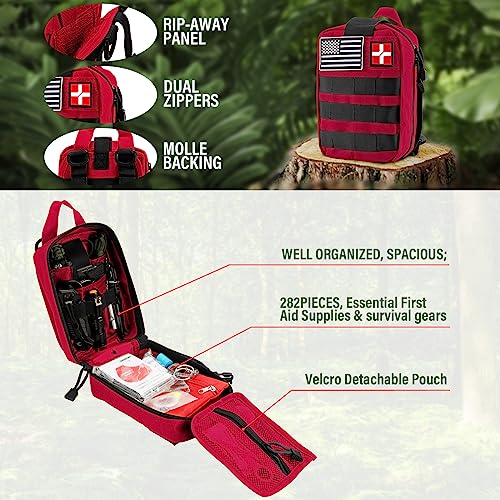 Survival First Aid Kit, Molle Medical Pouch 282PCS Outdoor Emergency Survival Gear and Equipment for Hiking Camping Hunting Car Boat Home Travel and - WoodArtSupply