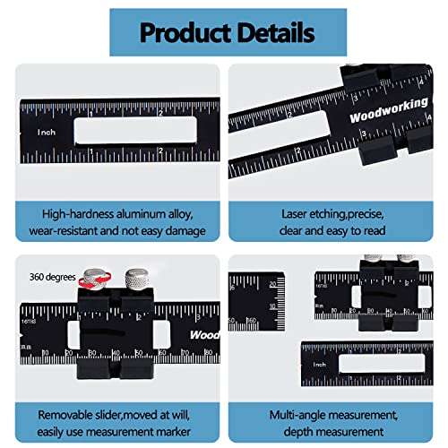 Precision Pocket Woodworking Ruler 8 inch Marking Measuring Ruler Professional Woodworking Tools Ruler Metal Construction Ruler Inch and Metric Ruler FEYAIM