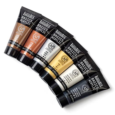 Liquitex BASICS Acrylic Paint Set, 6 x 22ml (0.74-oz) Tube Paint Set, Metallic & Iridescent Liquitex