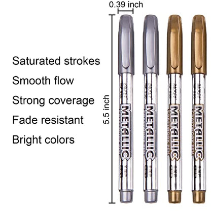 Dyvicl Premium Metallic Markers Pens - Silver and Gold Paint Pens for Black Paper, Glass, Rock Painting, Halloween Pumpkin, Card Making, Scrapbook