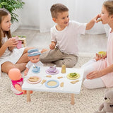 Frogprin 30 PCS Wooden Toy Plates and Dishes for Kids, Play Kitchen Accessories Set, Pretend Play Food Sets for Children Kitchen, Montessori Toys for Frogprin