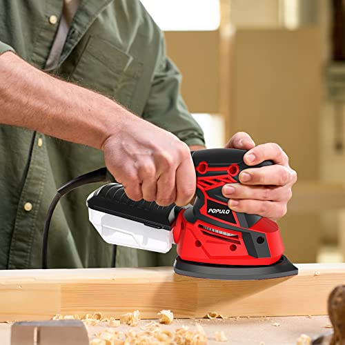 POPULO Electric Sander Tool,Hand Sander 14,000 OPM with 12 Pieces Sandpapers, Detail Sander with Dust Box for Woodworking,Suitable for Tight Spaces