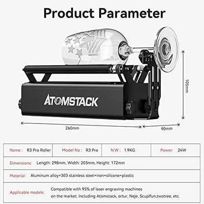 ATOMSTACK R3 PRO Laser Rotary Roller Set - Engraving Module for Cylindrical Object Cans Wine Glass Sculpture for Laser Engraver Machine…