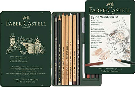 Faber-Castel 112975 PITT Monochrome Tin Set ,12 Piece Faber-Castell