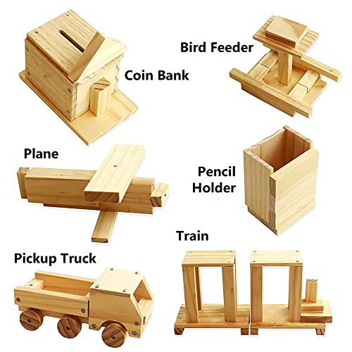 Kraftic Woodworking Building Kit for Kids and Adults, with 6 Educational Arts and Crafts DIY Carpentry Construction Wood Model Kit Toy Projects for Kraftic