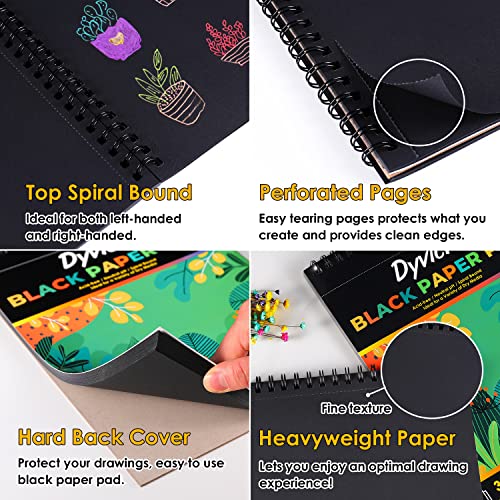 Dyvicl Black Paper Pad 5.5"x8.5" Sketch Book, 35 Sheets (90 lb/150gsm), Spiral Black Sketchbook Drawing Paper for Pencil, Pastel, White Ink Gel Pen, Dyvicl