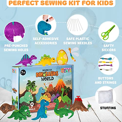 MOMOTOYS Dinosaur Toy Kids Sewing Kits for Kids Ages 8-12 - Beginner Sewing Kit for Kids -Kids Felt Sewing Kit - Sew Spectacular Adorable Animals - MOMOTOYS