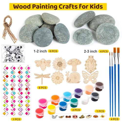 WhistenFla Premium Rock Painting Kit, DIY Arts and Crafts Supplies Kits for 10 Paint Rocks and 8 Wood, Creative Outdoors Activity Kit, Craft Kits Art