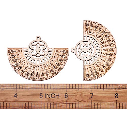 Pandahall 10pcs Undyed Nature Flat Round Wood Beads Pendants 2.55x1.85 Inch Hollow Wooden Charms for Jewelry Making (Wheat) PandaHall