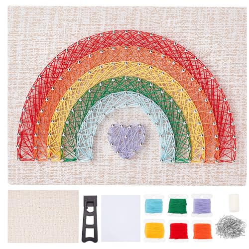 INFUNLY DIY Rainbow String Art Kit 3D String Art Kit Make Your Own String Art Crafts Kit for Adults DIY String Art Kit for Women Students Interesting - WoodArtSupply