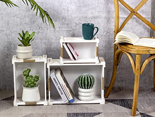 TIMRIS Set of 3 Rustic Wood Nesting Crates, Farmhouse Wooden Storage Container Boxes with Cutout Handles, Decorative Wooden Baskets for Display TIMRIS