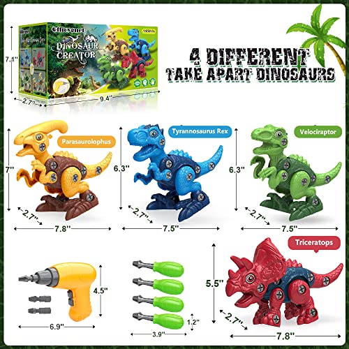 Dinosaur Toys for 3, 4, 5, 6, 7 Year Old Boys, Take Apart Toys with Electric Drill for Kids, STEM Educational Construction Building Toys, Ideal Xmas Officygnet