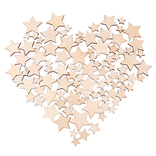 SUPVOX Metal Stars for Crafts 100PCS Wood Slices Star Shaped DIY Blank Wooden Craft Ornaments Decoration (Assorted Size) Star Cutouts