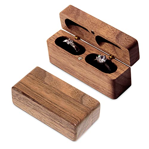 Wislist Ring Bearer Box for Wedding Ceremony Blank DIY Engraved Wooden Ring Holder for 2 Rings (Walnut Wood) - WoodArtSupply