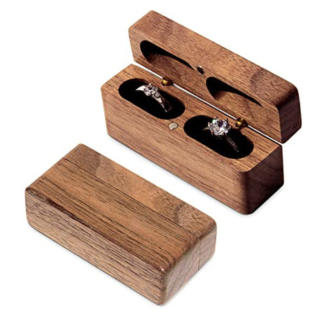 Wislist Ring Bearer Box for Wedding Ceremony Blank DIY Engraved Wooden Ring Holder for 2 Rings (Walnut Wood) Wislist