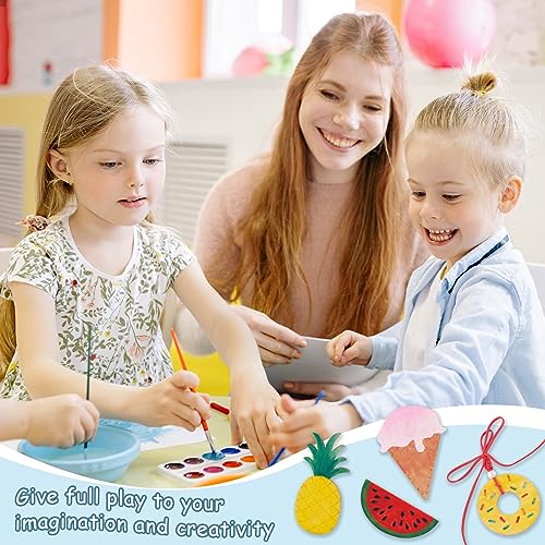 Pandahall 25Pcs Unfinished Summer Theme Wood Slices Watermelon Ice Cream Pineapple Pizza Doughnut Wooden Cutouts Cabochons for Painting DIY Vocation PH PandaHall