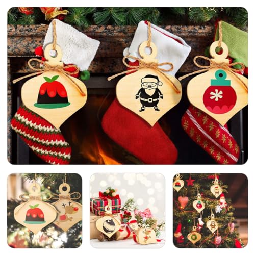 Zerodeko Unfinished Wooden Cutouts 25pcs Wood Christmas Ball Shapes Xmas Tree Hanging Ornament Blank Gift Tags for DIY Christmas Crafts