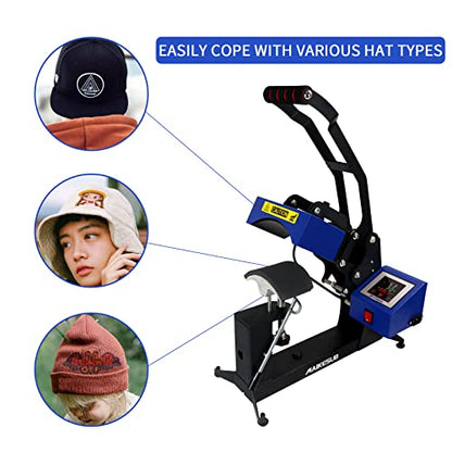 MAIKESUB Hat Heat Press Machine 6x3.2Inch Curved Element Cap Heat Press Clamshell Design Heat Press for Hats Rigid Steel Frame No Stick Digital LCD - WoodArtSupply