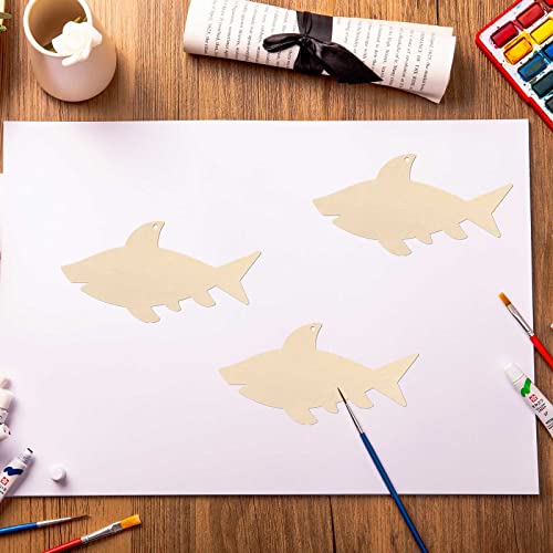20pcs Shark Shape Unfinished Wood Cutouts DIY Crafts Blank Sea Animals Wooden Gift Tags Ornaments for Summer Ocean Sea Theme Party Decoration