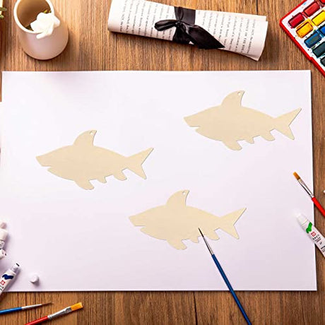 20pcs Shark Shape Unfinished Wood Cutouts DIY Crafts Blank Sea Animals Wooden Gift Tags Ornaments for Summer Ocean Sea Theme Party Decoration JANOU
