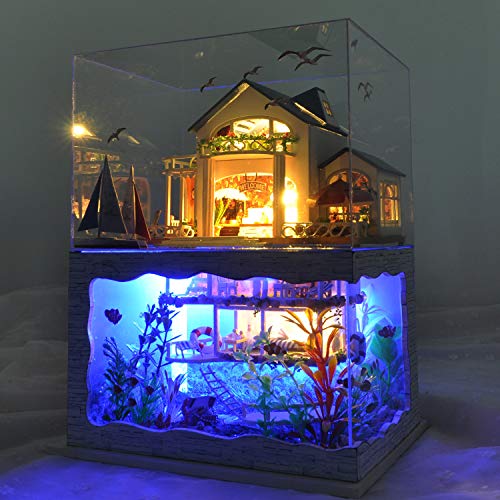 UniHobby DIY Miniature Dollhouse Kit,UniHobby DIY Dollhouse kit Tiny House Wooden Toy Gift with Furniture Dust Proof LED Lights for Adults UniHobby