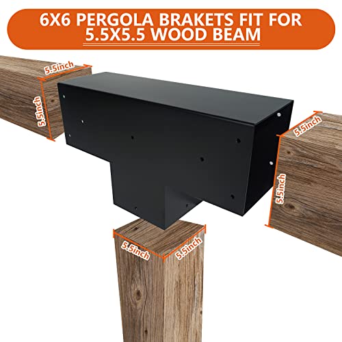ITeVe.GD Pergola DIY Kit,2 Pcs 3-Way T-Angle Corner Brackets Elevated Wood Stand with Screws for 6"x6"(Inner Size:5.5"x5.5") Wood ITeVe.GD