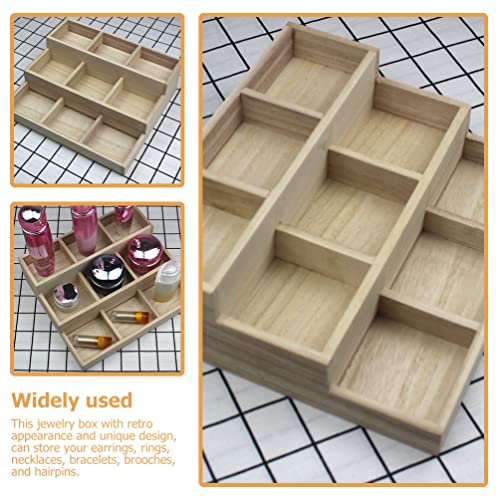 Zerodeko Wood Jewelry Tray 9 Grid Drawer Organizer Showcase Display Box Ring Earrings Holder Coffee Station Organizer Snacks Dried Fruits Platter Zerodeko