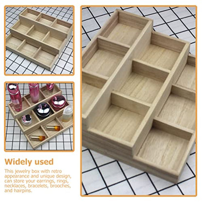 Zerodeko Wood Jewelry Tray 9 Grid Drawer Organizer Showcase Display Box Ring Earrings Holder Coffee Station Organizer Snacks Dried Fruits Platter - WoodArtSupply