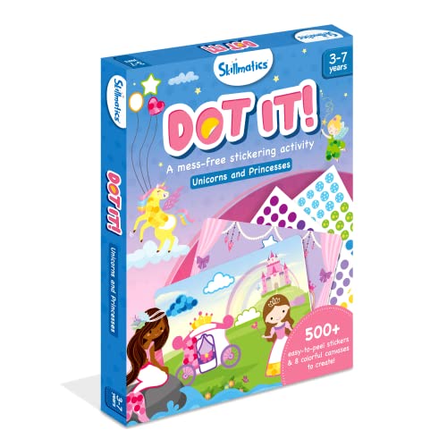 Skillmatics Art Activity - Dot It Unicorns & Princesses, No Mess Sticker Art for Kids, Craft Kits, DIY Activity, Gifts for Boys & Girls Ages 3, 4, 5, Skillmatics
