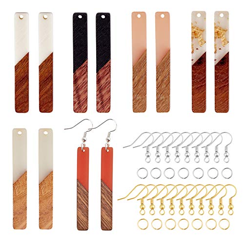 OLYCRAFT 12pcs 6 Color Rectangle Wood Resin Earring Making Kits Rectangle Wood Resin Earring Pendants Rectangle Resin Wood Charms with 60pcs Earring - WoodArtSupply