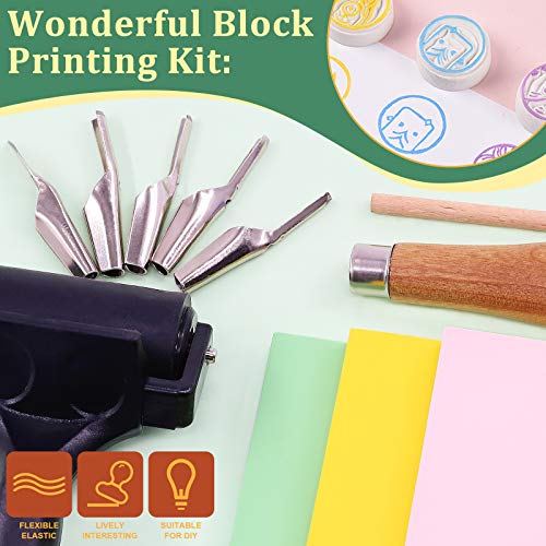 Keadic 12Pcs Soft Rubber Carving Blocks Kit, Comes with Linoleum Cutter Tools & 2 Inches Rubber Roller Brayer Rollers Glue Roller for Ink Paint Block Keadic