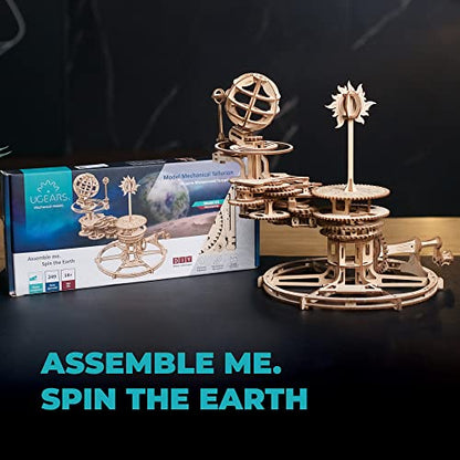 UGEARS Mechanical Tellurion 3D Puzzle Planetarium Solar System Model Kit for Self-Assembly Idea Earth and Moon Jigsaw 3D Wooden Puzzles for Adults