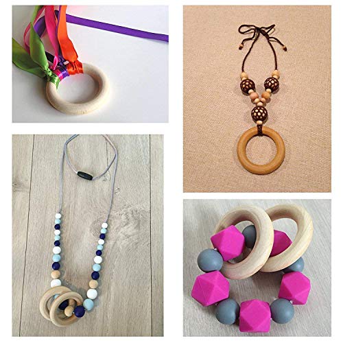 Onwon 10 Pieces Wooden Rings Natural Wood Rings Without Paint Smooth Unfinished Wood Circles for Craft DIY Baby Teething Ring Pendant Connectors Onwon