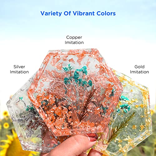 Rolio Metallic Foil Flakes, 3 Bottles (Gold, Copper, and Silver), Imitation Gold Foil Flakes for Epoxy, Nail Art, Painting, DIY Arts & Crafts, Slime, Rolio