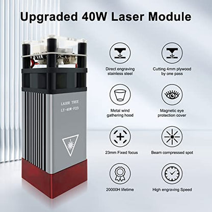 LASER TREE 40W(5W Output Optical Power) Laser Engraving Module, 450nm Laser Head for CNC Laser Engraver/Laser Cutter Machine, DIY Laser Engraving