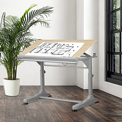 Stand Up Desk Store Adjustable Height and Angle Drafting Table Drawing Desk with Large Surface (Silver Frame/Birch Top, 40" W X 26" D) - WoodArtSupply