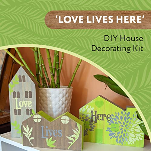 DIY Wood Table Top House Painting Kit w/ Stencil for Flowers & More - DIY House Kit for Adults & Kids - Unfinished Wood Crafts w/ Acrylic Paint - IMPRESA