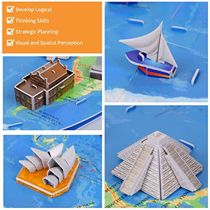 3D Puzzles for Kids World Trip Collection Toys Architecture Building Model Kits, DIY 3D Jigsaw Puzzles Educational Fun Assembly Crafts Birthday Gift