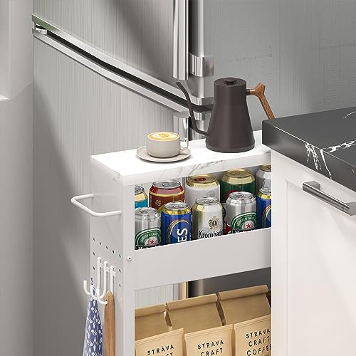 CHLORYARD Slim Storage Cart, 4-Tier Kitchen Rolling Cart Narrow Storage Cabinet with Handle & Wheels, Metal Rolling Shelf Unit for Kitchen Bathroom CHLORYARD