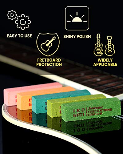 Baroque Fret Erasers for Guitar, Fret Polishing Cleaner, Frets Polish Tools Kit, Clean Fret Wire/String/Metal, Set of 5 (180& 400& 1000& 1500& 2000 JEISSLIA
