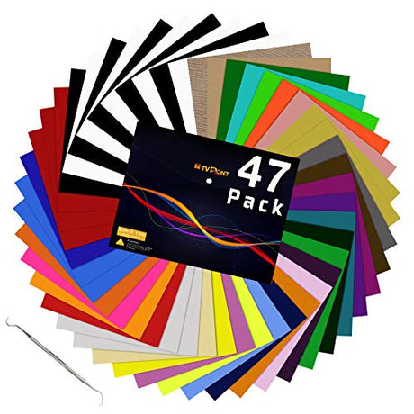HTV Heat Transfer Vinyl Bundle: 47 Pack 12" x 10" Iron on Vinyl for T-Shirt, 33 Assorted Colors with HTV Accessories Tweezers for Cricut, Silhouette HTVRONT