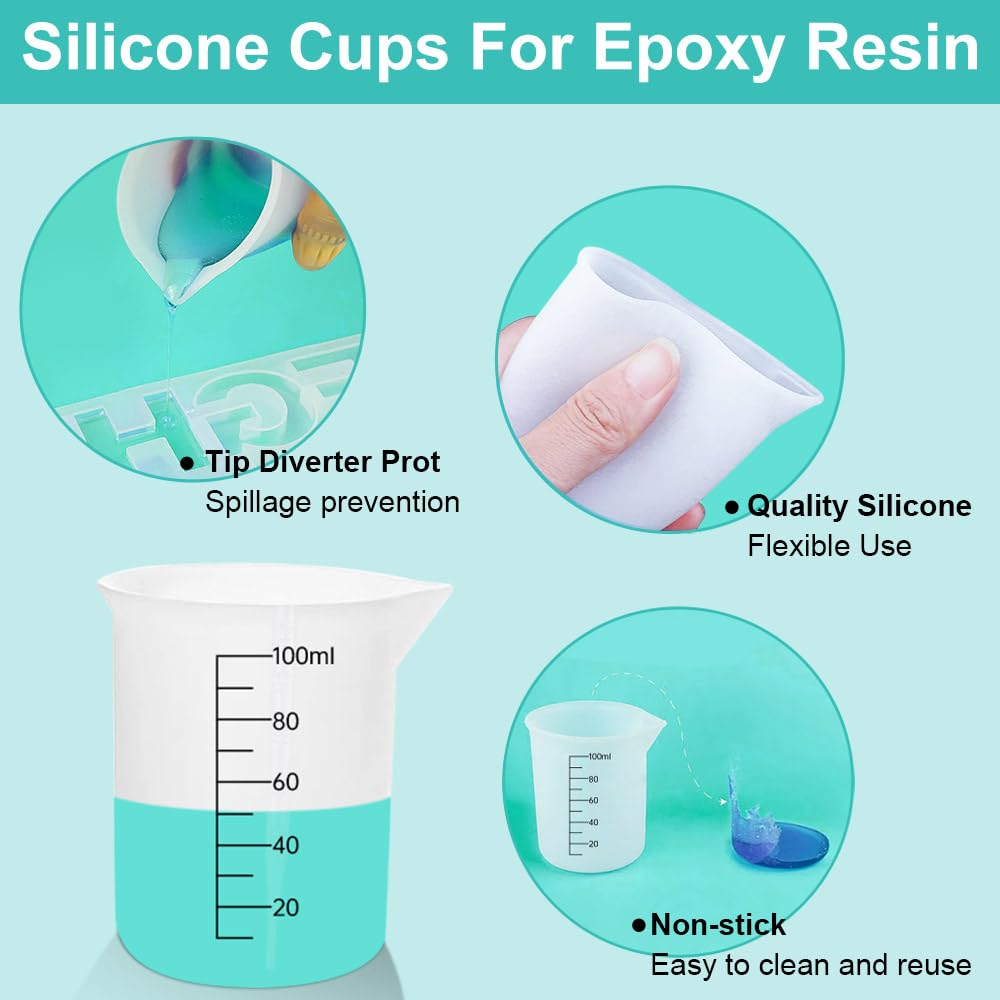 8 pcs Silicone Measuring Cups Kits, Silicone Measuring Cup, 100ml Non-Stick Mixing Cups,Precise Scale,Durable Easy Clean for Epoxy Resin, Stain Sjubaopen