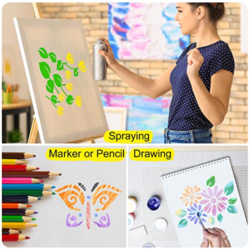 60 Pieces Flower Animal Stencils for Painting Reusable Deer Bear Stencil Butterfly Bird Bee Mountain DIY Craft Template Paint Stencils for Painting Marspark